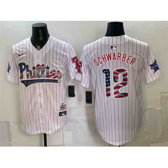 Men Philadelphia Phillies  12 Kyle Schwarber White 2026 All Star   USA 250 Fourth of July Home Stitched Baseball Jersey
