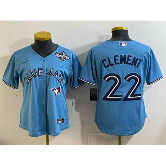 Women Toronto Blue Jays 22 Ernie Clement Blue 2025 World Series Cool Base Stitched Baseball Jersey