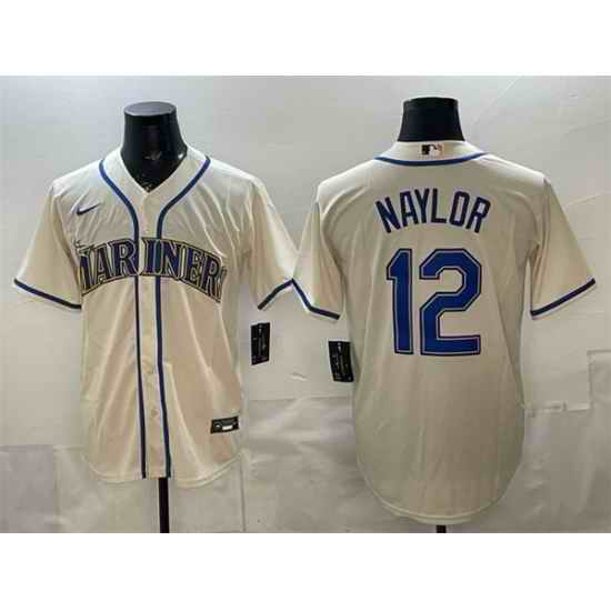 Men Seattle Mariners  12 Josh Naylor Cream Alternate Stitched Baseball Jersey