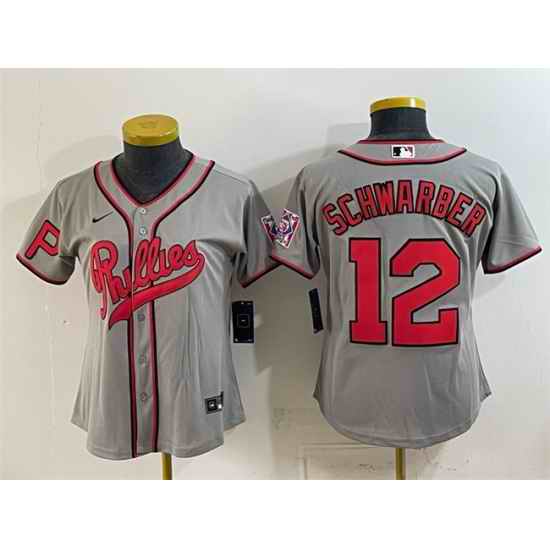 Women Philadelphia Phillies 12 Kyle Schwarber Gray 2026 Field of Dreams Stadium Stitched Baseball Jersey Run Small