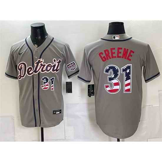 Men Detroit Tigers 31 Riley Greene Grey 2026 USA 250 Fourth of July Stitched Baseball Jersey