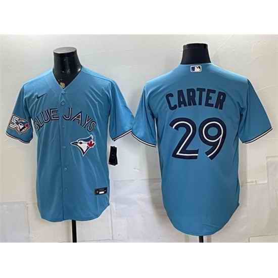 Men Toronto Blue Jays  29 Joe Carter Blue 50 Seasons Patch Stitched Baseball Jersey