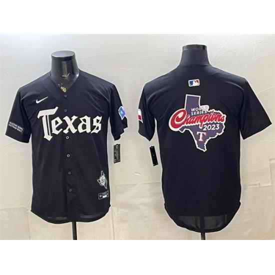 Men Texas Rangers Team Big Logo Black Gothic Mexico 2025 Vapor Premier Limited Stitched Baseball Jersey