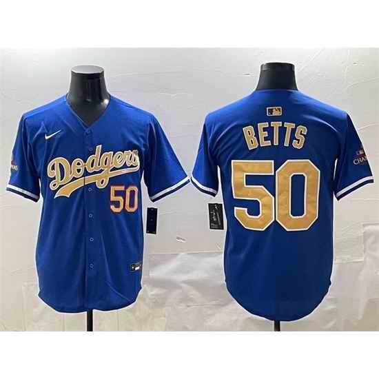 Men Los Angeles Dodgers 50 Mookie Betts Royal 2025 Gold Collection Limited Stitched Baseball Jersey