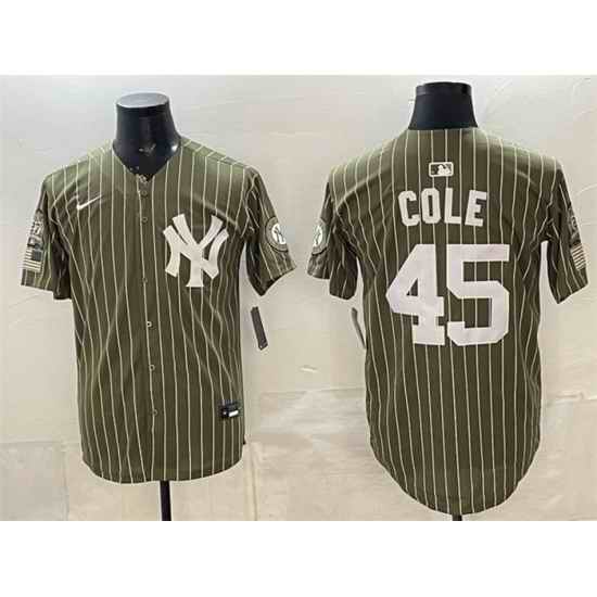 Men New York Yankees  45 Gerrit Cole Olive 2026 Armed Forces Day Salute To Service Stitched Baseball Jersey