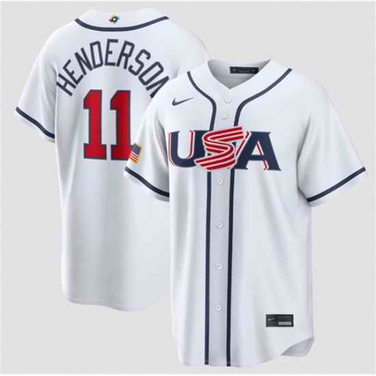 Men USA Baseball  11 Gunnar Henderson White 2026 World Baseball Classic Home Stadium Stitched Jersey