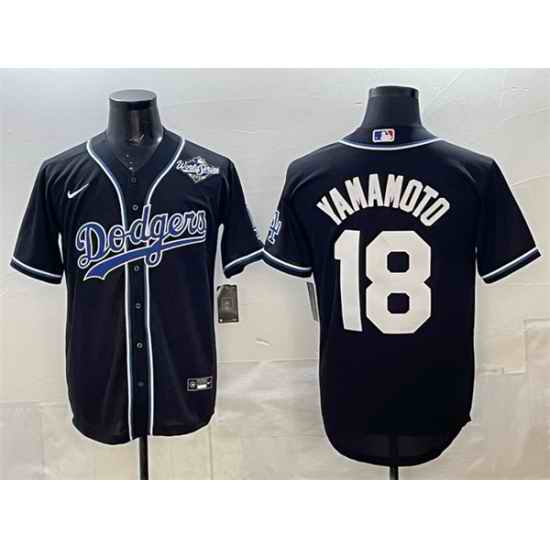 Men Los Angeles Dodgers 18 Yoshinobu Yamamoto Black 2025 World Series Cool Base Stitched Baseball Jersey