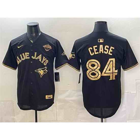 Men Toronto Blue Jays  84 Dylan Cease Black Gold 2025 American League Champions Limited Stitched Baseball Jersey