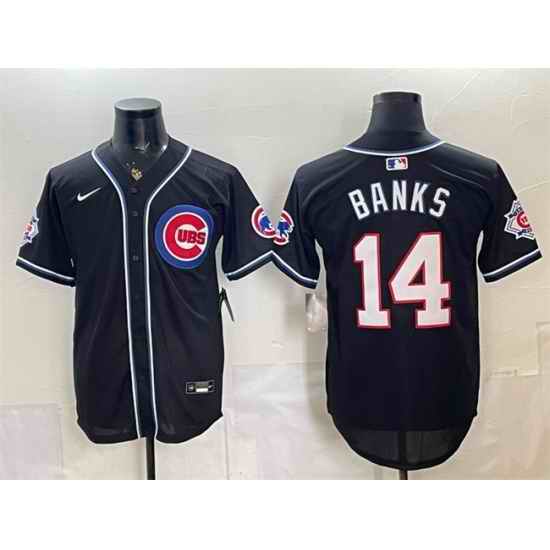 Men Chicago Cubs  14 Ernie Banks 150th Anniversary Black Out Style Vapor Premier Limited Stitched Baseball Jersey