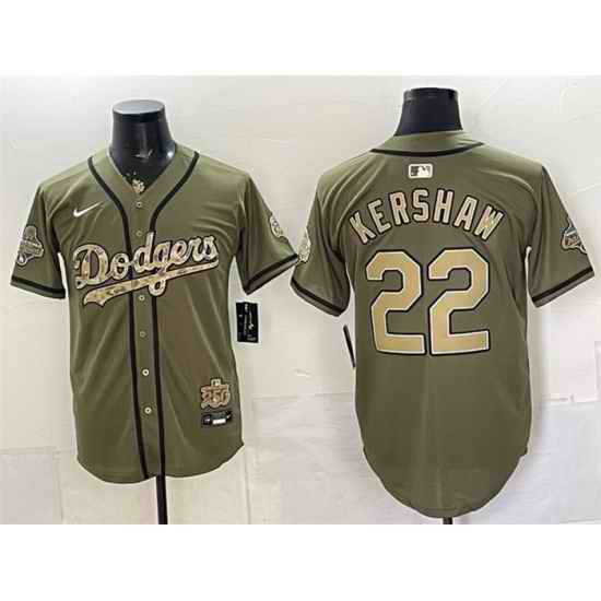 Men Los Angeles Dodgers  22 Clayton Kershaw Olive 2026 Armed Forces Day Stitched Baseball Jersey