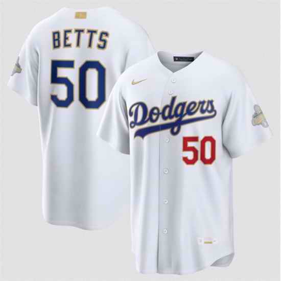 Youth Los Angeles Dodgers  50 Mookie Betts White 2026 Gold Collection Stadium Stitched Baseball Jersey