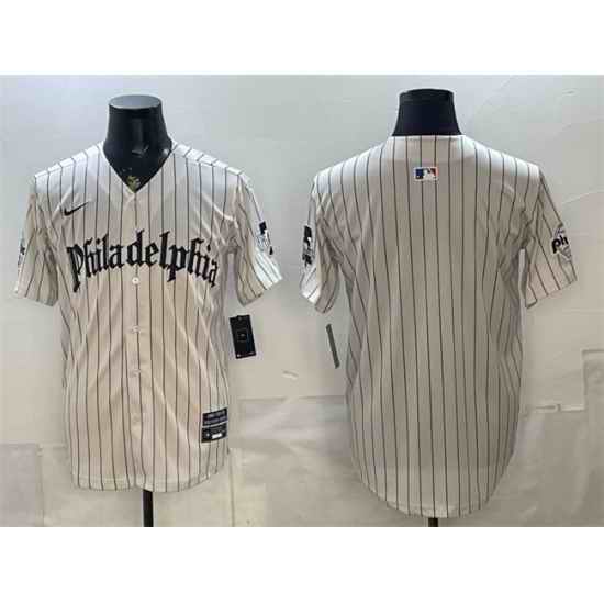 Men Philadelphia Phillies Blank Cream Pinstripe Gothic Vapor Limited Stitched Jersey