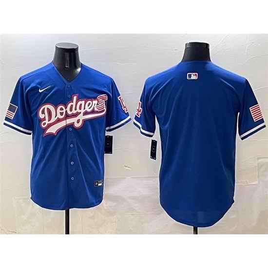 Men Los Angeles Dodgers Blank Royal With American Flag Patch Limited Stitched Baseball Jersey