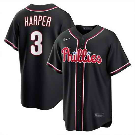 Men Philadelphia Phillies  3 Bryce Harper Fashion Black Out Stitched Baseball Jersey