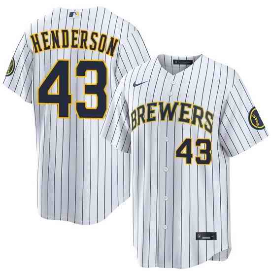 Men Milwaukee Brewers 43 LOGAN Henderson White Strips Stitched Baseball Jersey