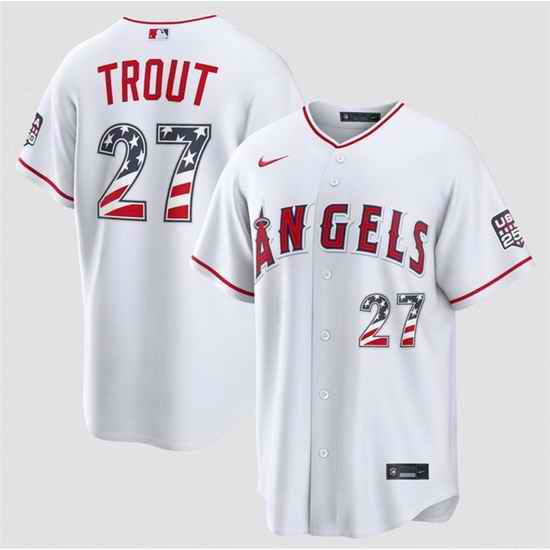 Men Los Angeles Angels  27 Mike Trout 2026 White USA 250 Fourth of July Home Stadium Stitched Baseball Jersey