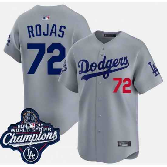 Men Los Angeles Dodgers 72 Miguel Rojas Grey 2025 World Series Champions Patch Limited Stitched Baseball Jersey II