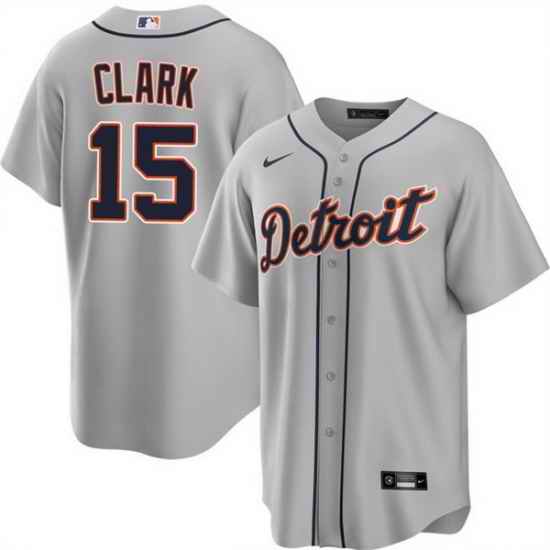 Men Detroit Tigers 15 Max Clark Grey 2026 Road Stitched Baseball Jersey