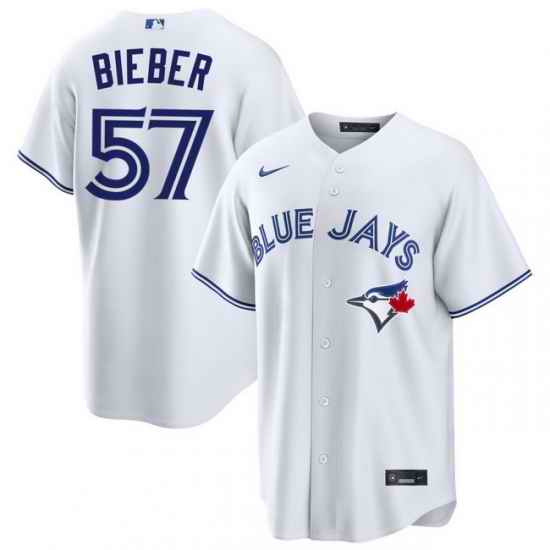 Men Toronto Blue Jays Shane Bieber 57 White Home Limited Stitched Baseball Jersey