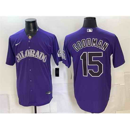 Men Colorado Rockies  15 Hunter Goodman Purple Stitched Baseball Jersey