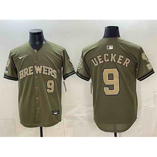 Men Milwaukee Brewers  9 Bob Uecker Olive 2026 Armed Forces Day Stitched Baseball Jersey