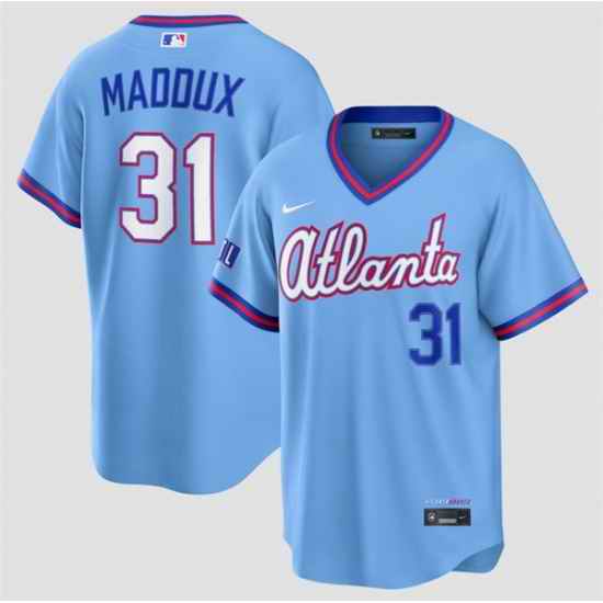 Men Atlanta Braves  31 Greg Maddux Powder Blue 2026 City Connect Stadium Stitched Baseball Jersey