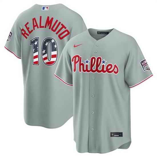 Men Philadelphia Phillies  10 J T  Realmuto Grey USA 250 Fourth of July Home Stitched Baseball Jersey