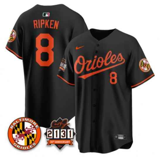 Mens Nike Baltimore Orioles 8 Cal Ripken Jr Black 30TH anniversary 2131 Patch Stitched Baseball Jerse
