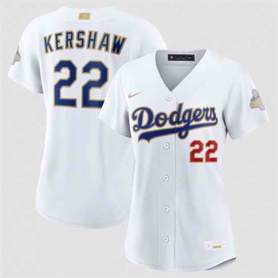 Women Los Angeles Dodgers  22 Clayton Kershaw White 2026 Gold Collection Stadium Stitched Baseball Jersey