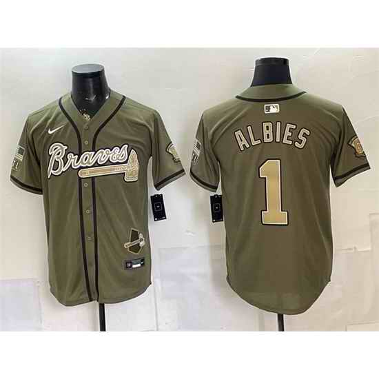 Men Atlanta Braves  1 Ozzie Albies Olive 2026 Armed Forces Day Stitched Baseball Jersey