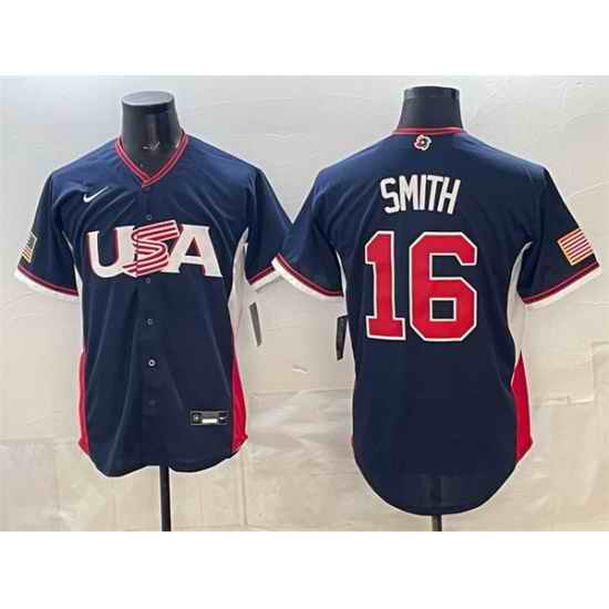 Men USA Baseball  13 Brice Turang Navy 2026 World Baseball Classic Road Stadium Stitched Jersey