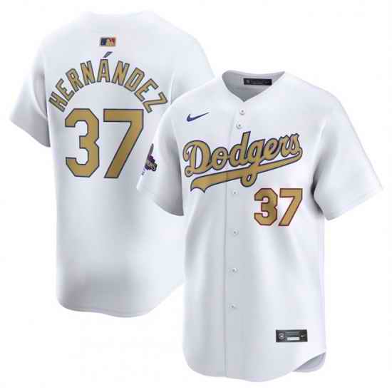 Men Los Angeles Dodgers 37 Teoscar Hernandez White 2025 Gold Collection Limited Stitched Baseball Jersey