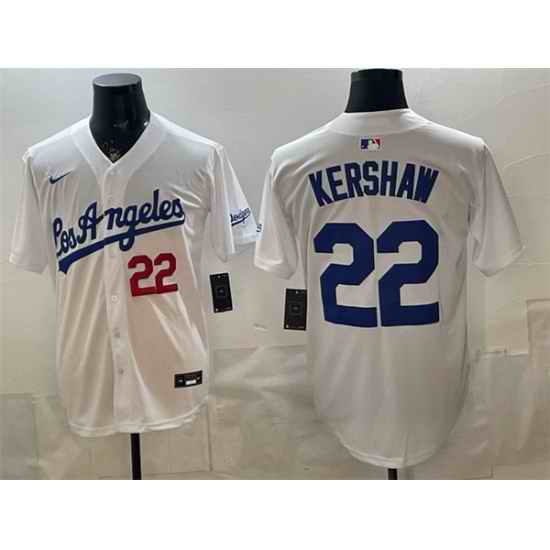Men Los Angeles Dodgers  22 Clayton Kershaw White Alternate Stadium Stitched Baseball Jersey