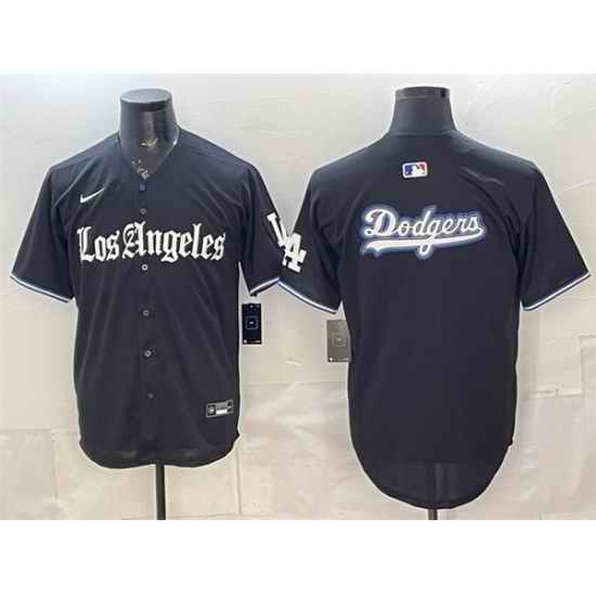 Men Los Angeles Dodgers Team Big Logo Black  Gothic Edition  Vapor Premier Limited Stitched Baseball Jersey 001