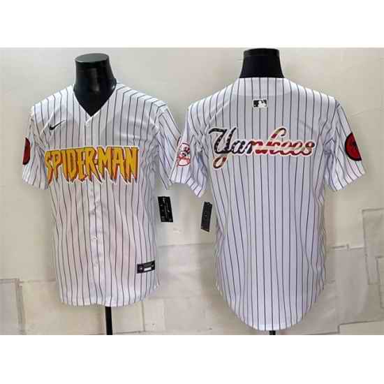 Men New York Yankees X Spider Man Team Big Logo White Limited Stitched Baseball Jersey 001