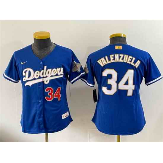 Women Los Angeles Dodgers  34 Fernando Valenzuela Royal 2026 Alternate Gold Collection Stadium Stitched Baseball Jersey Run Small