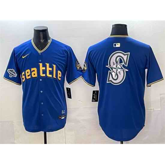 Men Seattle Mariners Team Big Logo Royal With 2025 AL West Division Champions Patch City Connect Limited Stitched Baseball Jersey