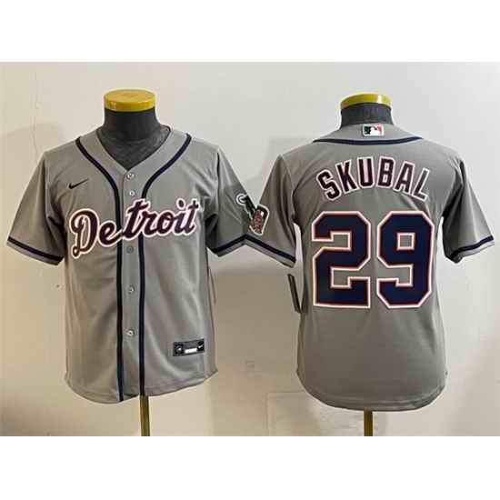 Youth Detroit Tigers 29 Tarik Skubal Grey Cool Base Stitched Baseball Jersey