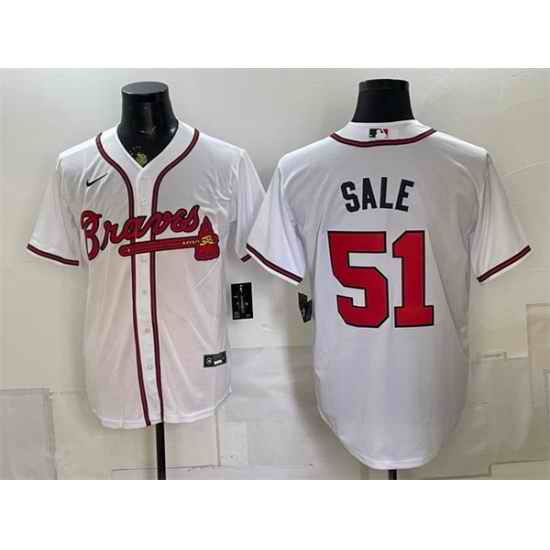 Men Atlanta Braves  51 Chris Sale White Cool Base Stitched Baseball Jersey