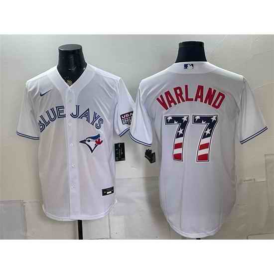 Men Toronto Blue Jays  77 Louis Varland White 2026 USA 250 Fourth of July Stitched Baseball Jersey