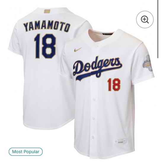 Men Los Angeles Dodgers  18 Yoshinobu Yamamoto White 2026 Chapions Gold Collection  Stitched Baseball Jersey