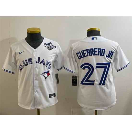 Youth Toronto Blue Jays 27 Vladimir Guerrero Jr  White 2025 World Series Cool Base Stitched Baseball Jersey