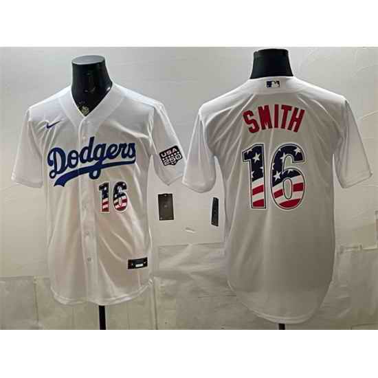 Men Los Angeles Dodgers  16 Will Smith White USA 250 Fourth of July Home Stitched Baseball Jersey
