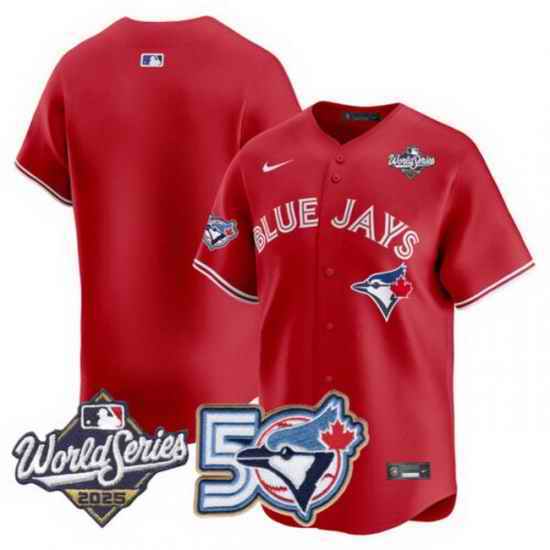 Men Women Youth Blue Jays 50th Patch 2025 World Series Red Team Blank Stitched Jersey