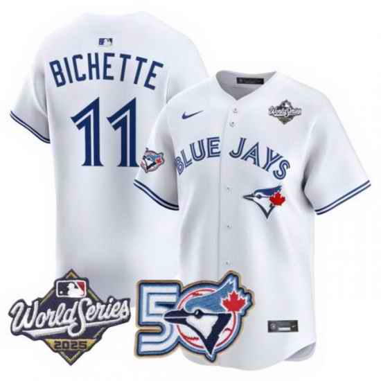 Men Women Youth Blue Jays 50th Patch 2025 World Series White 11 Bichette Stitched Jersey