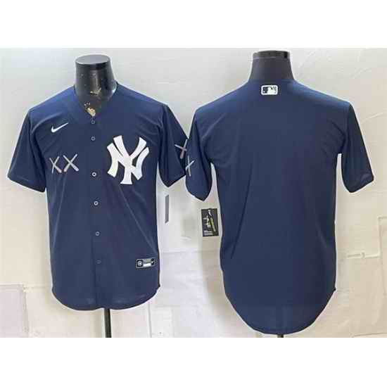 Men New York Yankees x KAWS Navy Stadium Stitched Baseball Jersey