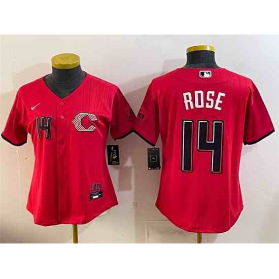 Women Cincinnati Reds 14 Pete Rose Red 2026 City Connect Stadium Stitched Baseball Jersey