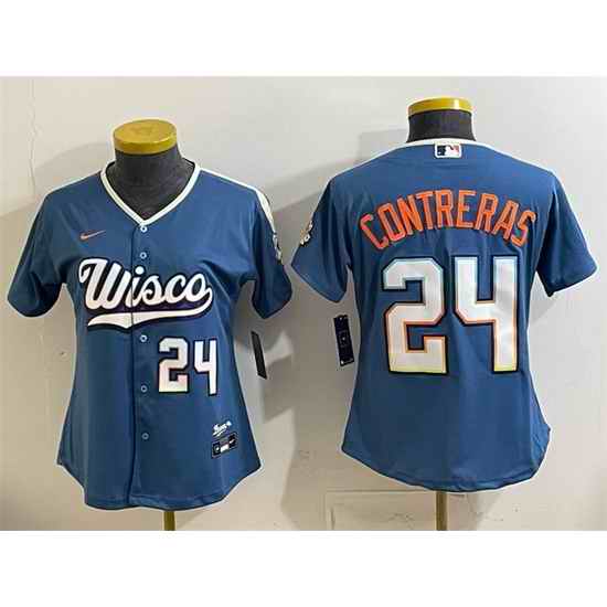 Women Milwaukee Brewers 24 William Contreras Mineral Blue 2026 City Connect Stadium Stitched Baseball Jersey