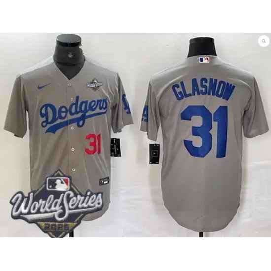 Men Los Angeles Dodgers 31 Tyler Glasnow 2025 World Series Cool Base Stitched Baseball Jersey Gray