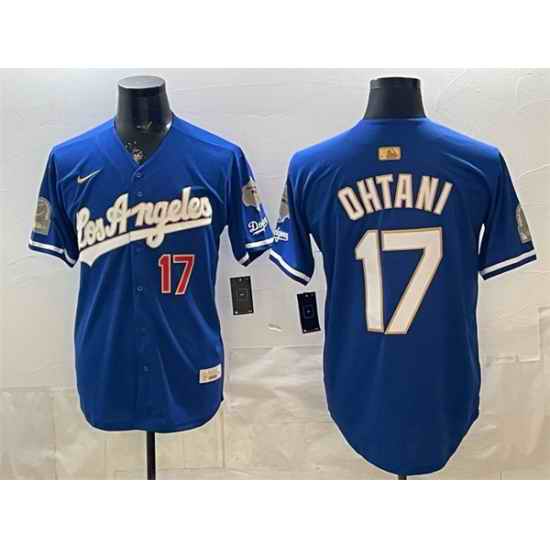 Men Los Angeles Dodgers  17 Shohei Ohtani Royal 2026 Gold Collection 9x   B2B Champs Patch Stitched Baseball Jersey